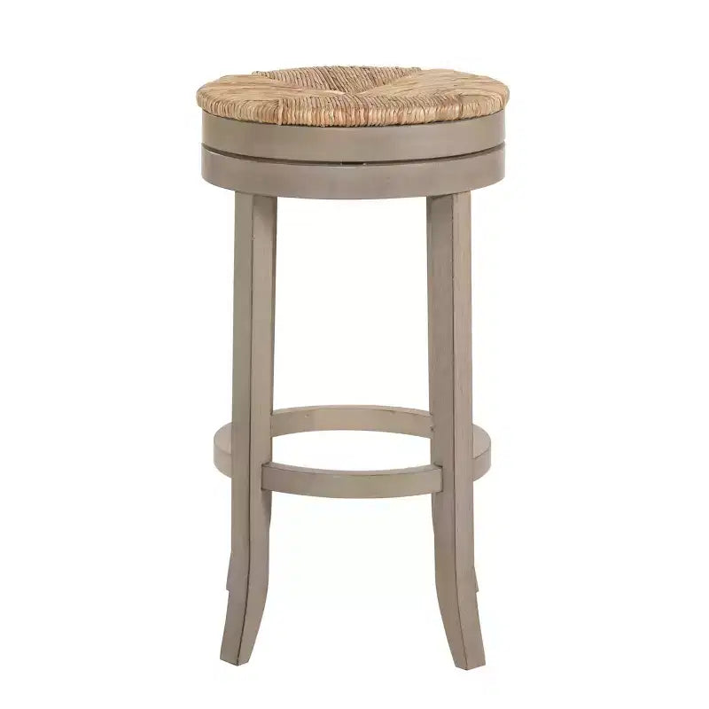 Tabouret de bar pivotant Carolina Living 30" Leif avec assise en jonc gris patiné : Chaise de comptoir ronde, sans dossier, à hauteur fixe