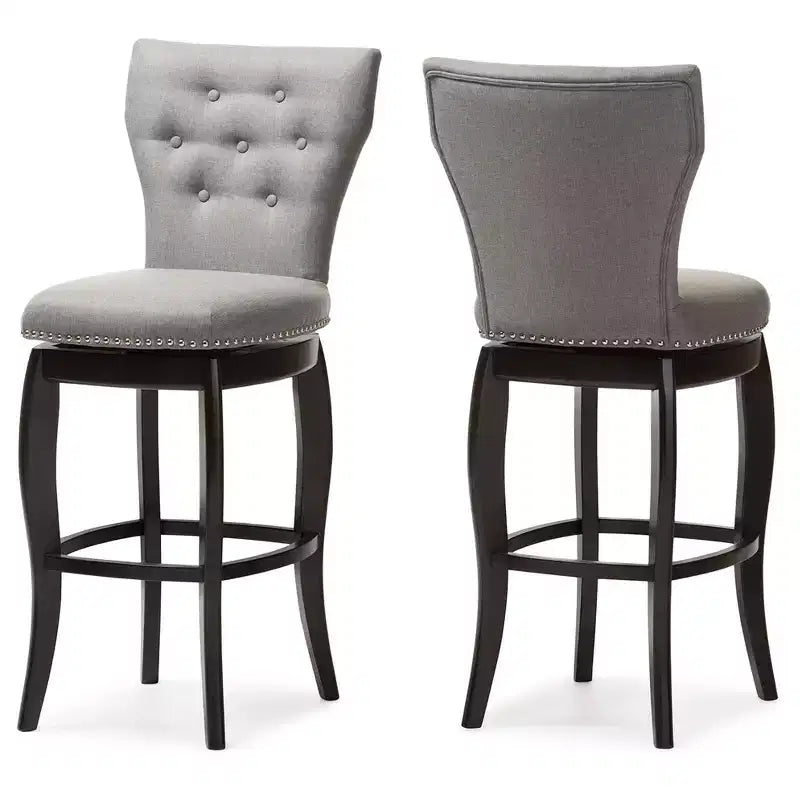 Baxton Studio Tabouret de bar pivotant Leonice en tissu touffeté de 73,7 cm, gris : cadre en bois d'hévéa, revêtement en polyester