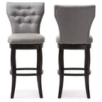 Baxton Studio Tabouret de bar pivotant Leonice en tissu touffeté de 73,7 cm, gris : cadre en bois d'hévéa, revêtement en polyester