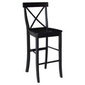 30" Martha X Back Barstool Jet Black - International Concepts: Solid Wood, Traditional Design