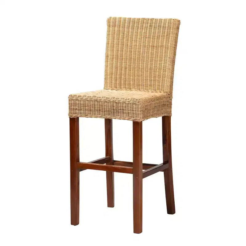 Tabouret de bar Racquel en rotin naturel et bois d'acajou : Ergonomique, Aucun assemblage requis - bali & pari