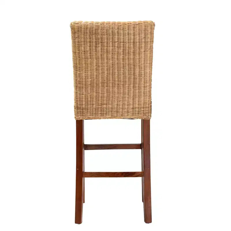 Tabouret de bar Racquel en rotin naturel et bois d'acajou : Ergonomique, Aucun assemblage requis - bali & pari