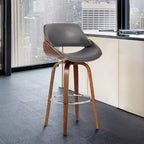 Tabouret de bar contemporain Mona 26 po (66 cm) noyer/gris - Armen Living : pivotant, repose-pieds chromé