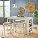 Lot de 4 tabourets de bar Lifestorey Tobias de 61 cm de hauteur de comptoir, blanc antique avec revêtement en lin