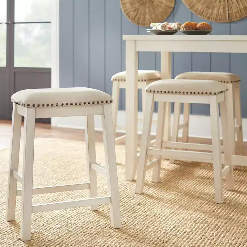 Lot de 4 tabourets de bar Lifestorey Tobias de 61 cm de hauteur de comptoir, blanc antique avec revêtement en lin