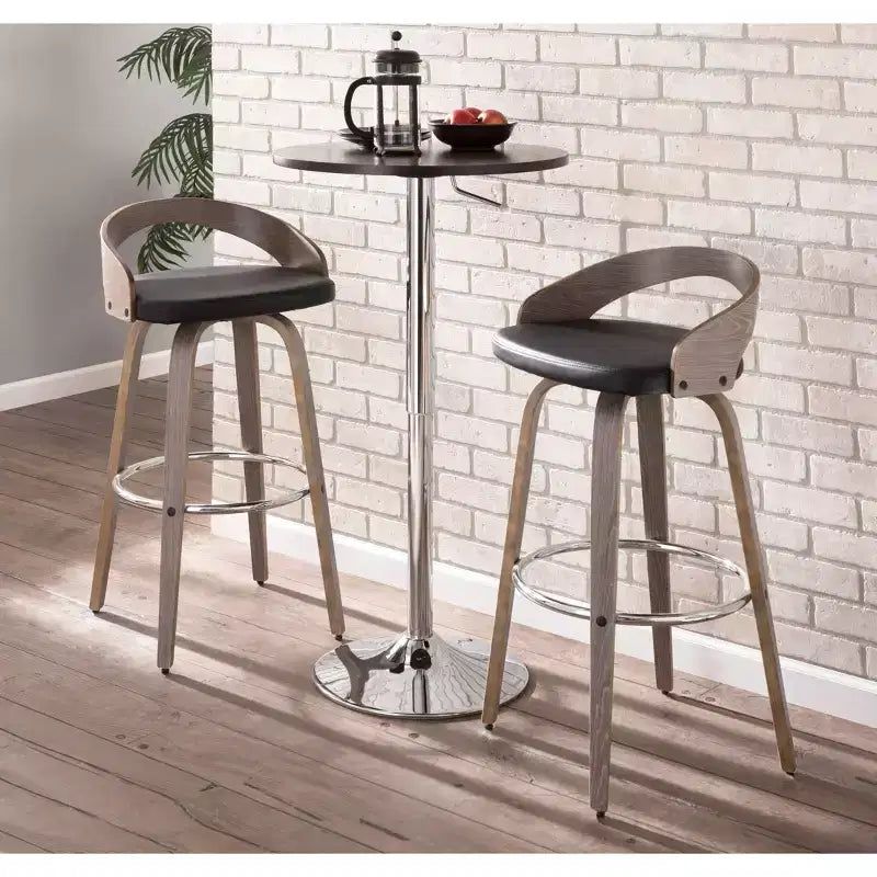Lot de 2 tabourets de bar Grotto mi-siècle modernes LumiSource de 75 cm gris clair/noir : pivotants, pieds en bois, rembourrés