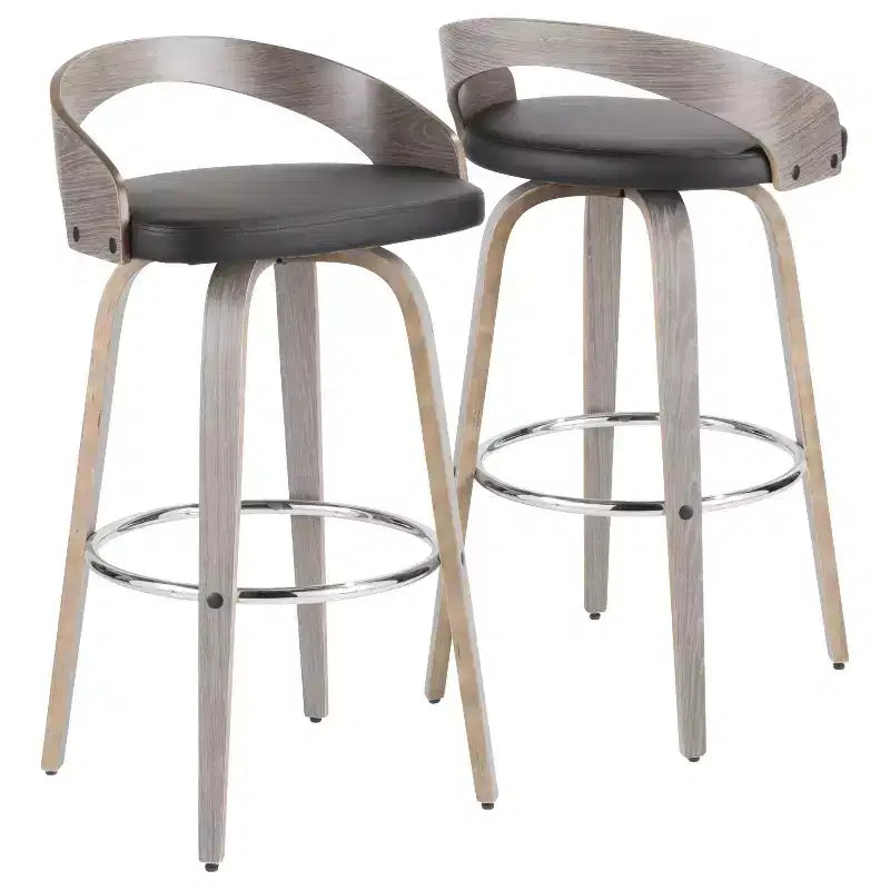 Lot de 2 tabourets de bar Grotto mi-siècle modernes LumiSource de 75 cm gris clair/noir : pivotants, pieds en bois, rembourrés