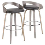 Lot de 2 tabourets de bar Grotto mi-siècle modernes LumiSource de 75 cm gris clair/noir : pivotants, pieds en bois, rembourrés