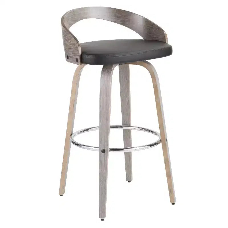 Lot de 2 tabourets de bar Grotto mi-siècle modernes LumiSource de 75 cm gris clair/noir : pivotants, pieds en bois, rembourrés