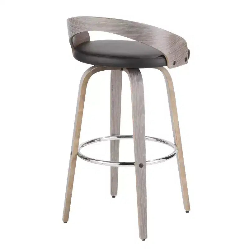 Lot de 2 tabourets de bar Grotto mi-siècle modernes LumiSource de 75 cm gris clair/noir : pivotants, pieds en bois, rembourrés