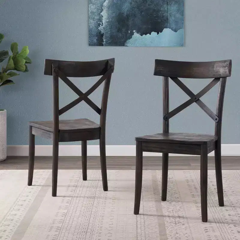 Ensemble de 2 chaises d'appoint en bois Calhoun, marron foncé – Picket House Furnishings : Dossier en X, Rustique