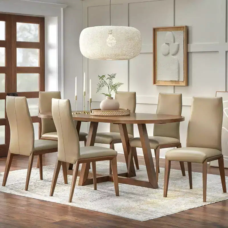 Lot de 2 chaises de salle à manger modernes en cuir Valissa Lifestorey Noyer/Gris-beige