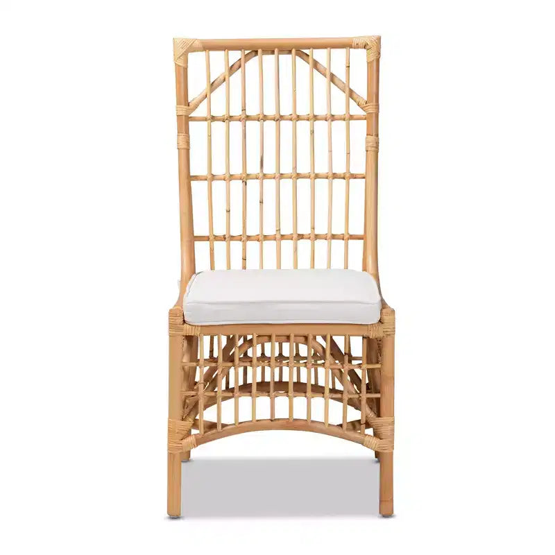 Chaise de salle à manger Rose en tissu et rotin bali & pari blanc/naturel : mélange coton-polyester, style bohème, aucun assemblage requis