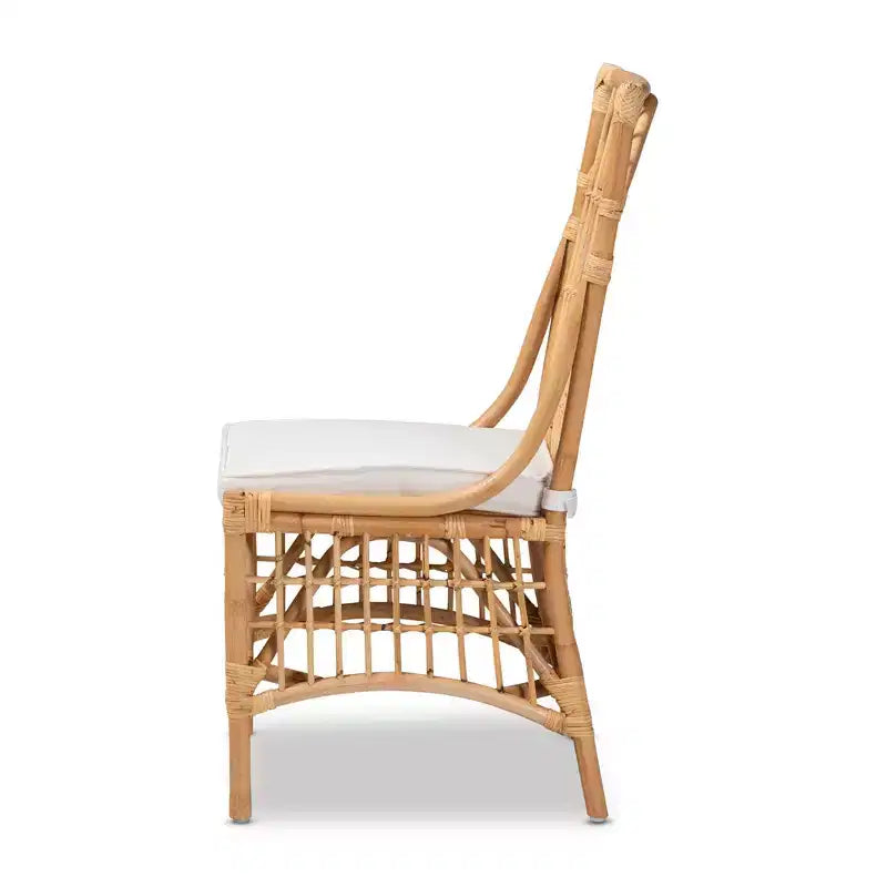 Chaise de salle à manger Rose en tissu et rotin bali & pari blanc/naturel : mélange coton-polyester, style bohème, aucun assemblage requis