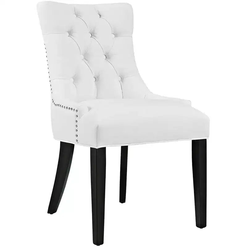 Lot de 2 chaises de salle à manger d'appoint Regent en vinyle blanc – Modway : capitonnée, garniture cloutée, rembourrée, pieds en bois