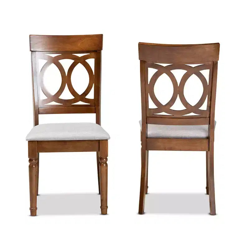 Lot de 2 chaises de salle à manger Lucie en tissu et bois gris/noyer - Baxton Studio : Polyester, nettoyage ciblé, sans accoudoirs