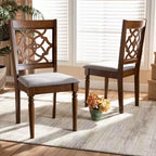 2pc Renaud Fabric and Wood Dining Chairs Set Gray/Walnut/Brown - Baxton Studio
