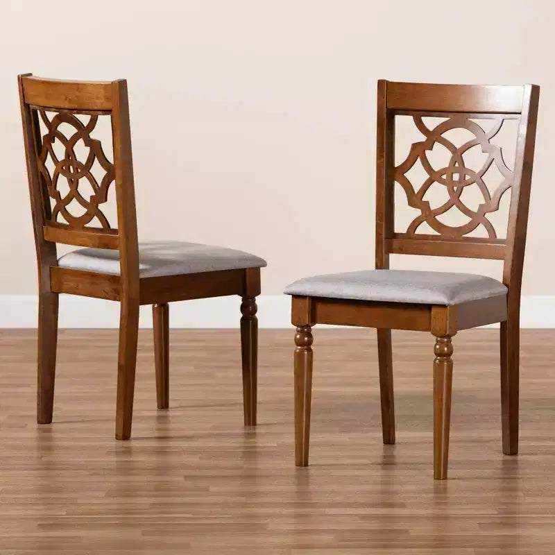 Ensemble de 2 chaises de salle à manger Renaud en tissu et bois Gris/Noyer/Marron - Baxton Studio