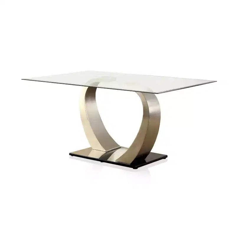 HOMES: Inside + Out Langton Glass Top Dining Table Silver/Black: Modern Pedestal Base, Seats 6, Satin Finish