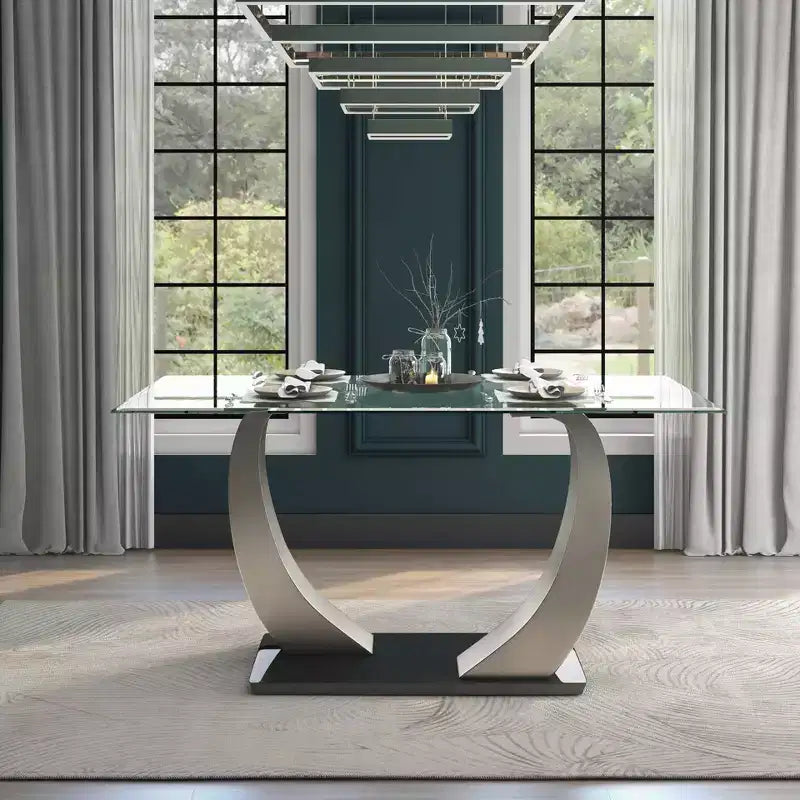 HOMES: Inside + Out Langton Table de salle à manger en verre Argent/Noir : Piètement moderne, 6 places, Finition satinée