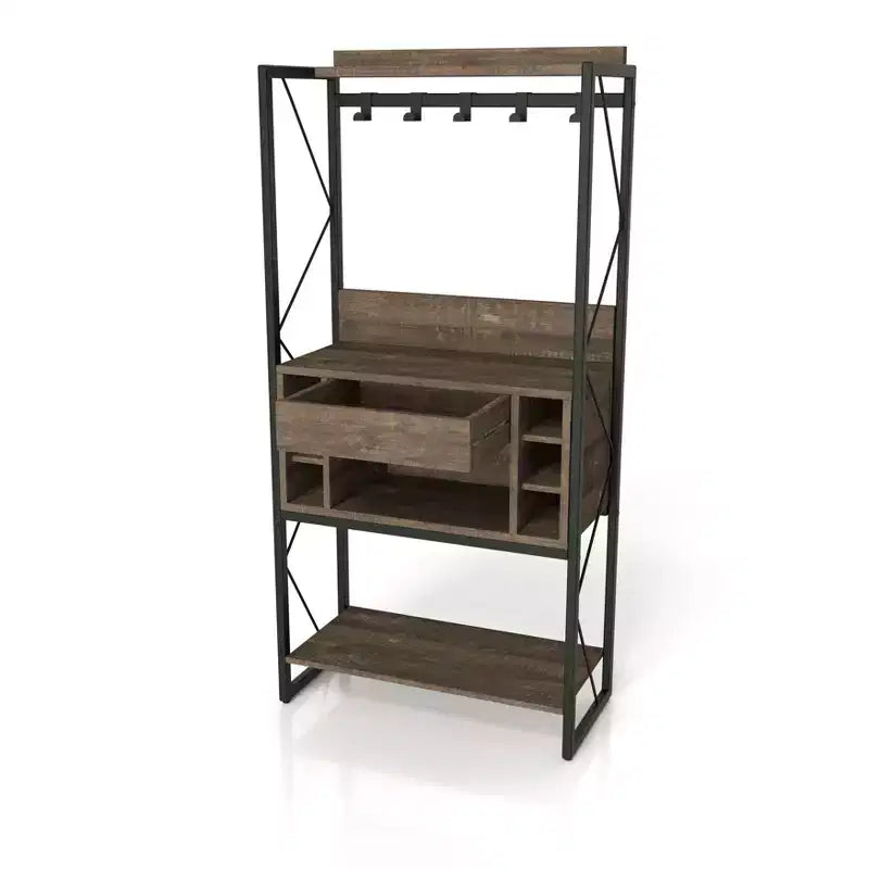 Étagère de boulanger rustique Orella en chêne recyclé - miBasics : Style industriel, 3 étagères fixes, cadre en métal, 67 po de hauteur