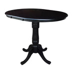Table de salle à manger ronde à piédestal, hauteur comptoir, plateau de 36 po, rallonge de 12 po, noire - International Concepts