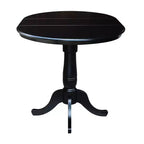 Table de salle à manger ronde à piédestal, hauteur comptoir, plateau de 36 po, rallonge de 12 po, noire - International Concepts