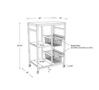 Chariot de cuisine mobile en métal blanc Tamarin : Plateau MDF, 2 paniers, roulettes verrouillables - Linon