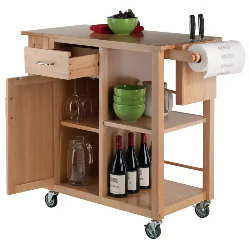 Desserte de cuisine Douglas Naturel - Winsome : Îlot mobile avec rangement et porte-serviettes