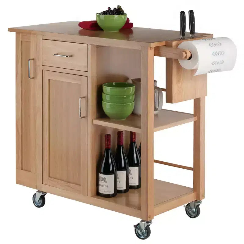 Desserte de cuisine Douglas Naturel - Winsome : Îlot mobile avec rangement et porte-serviettes