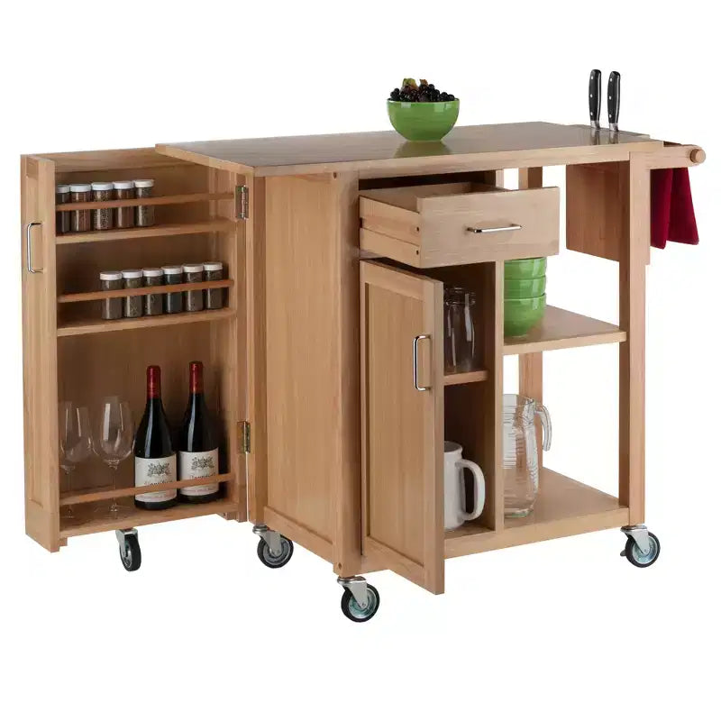 Desserte de cuisine Douglas Naturel - Winsome : Îlot mobile avec rangement et porte-serviettes