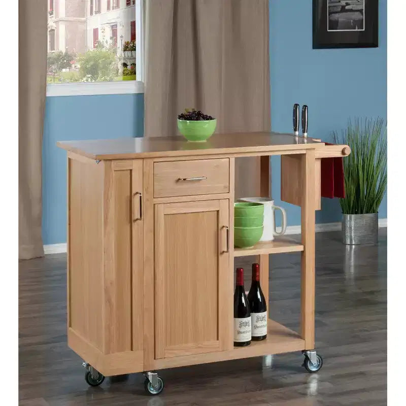 Desserte de cuisine Douglas Naturel - Winsome : Îlot mobile avec rangement et porte-serviettes