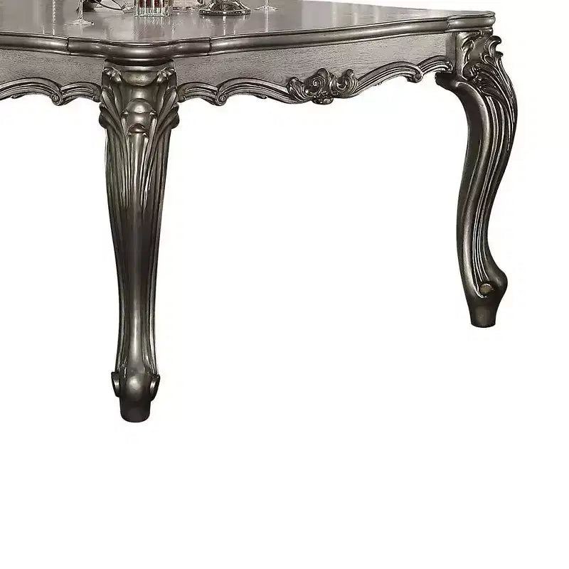 Table à manger Versailles 55 po platine antique - Acme Furniture : Style traditionnel, pieds volutes, garniture cloutée, structure en bois