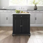 Desserte de cuisine compacte en granit noir/blanc - Crosley : Bois massif, étagère réglable, porte-serviettes