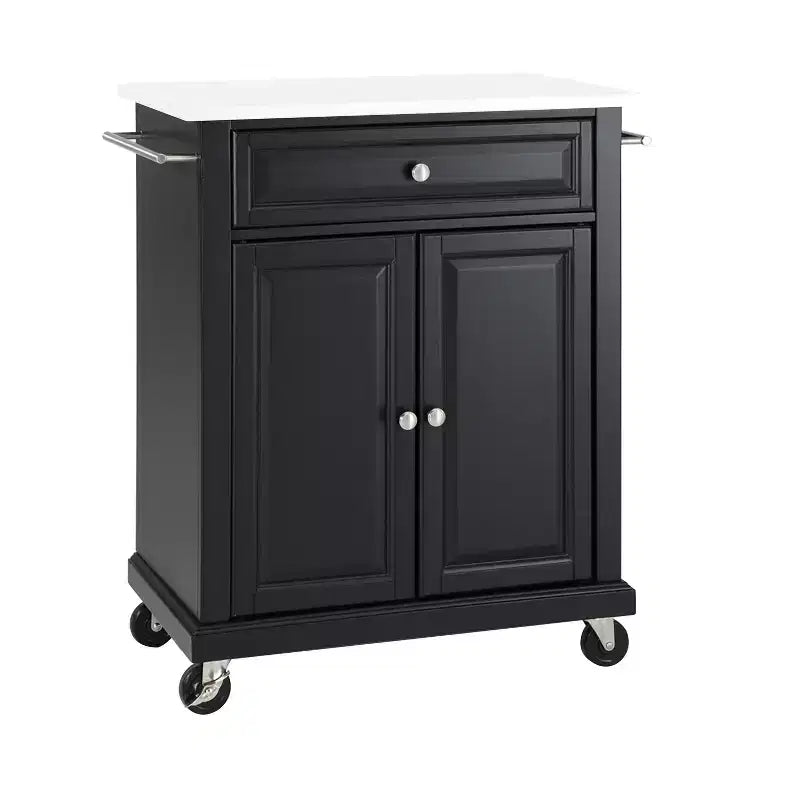 Desserte de cuisine compacte en granit noir/blanc - Crosley : Bois massif, étagère réglable, porte-serviettes