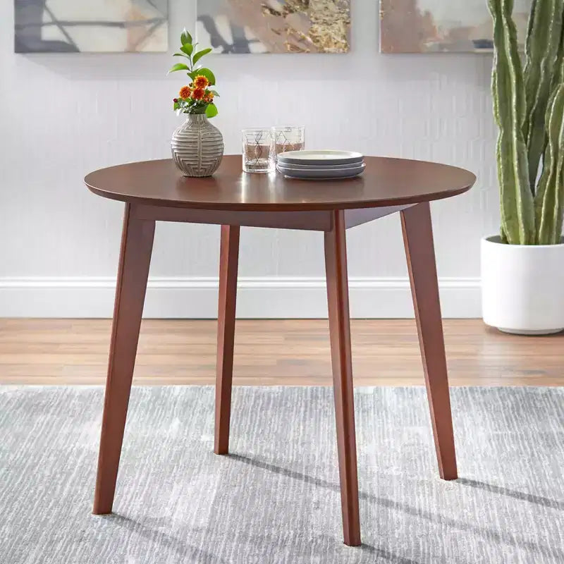 Table à manger ronde Buylateral Tania Mid-Century Modern 35,5 po Noyer