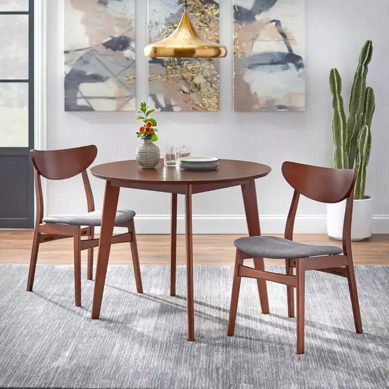 Table à manger ronde Buylateral Tania Mid-Century Modern 35,5 po Noyer