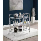Chariot de bar Harper Chrome - Picket House Furnishings : Glamour moderne, étagères en verre trempé, à roulettes