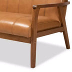 Baxton Studio Nikko Causeuse en bois tapissée de similicuir mi-siècle Noyer/Marron : 2 places, dossier capitonné, cadre en bois