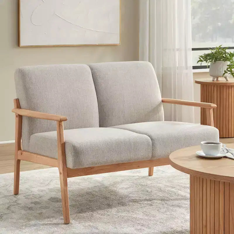 Causeuse Lifestorey Beaumont avec cadre en bois massif rembourré, couleur naturelle/beige