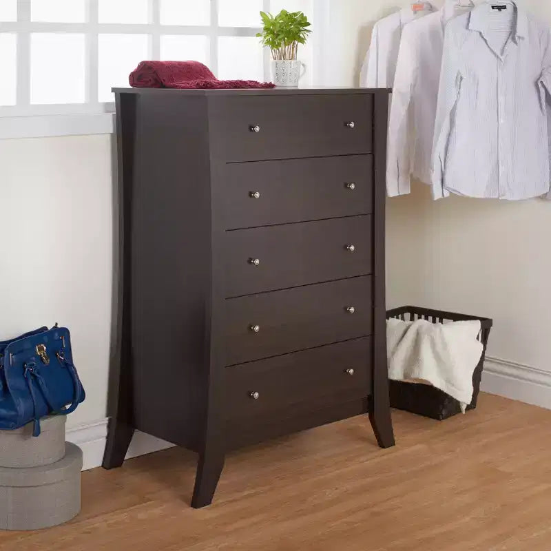 24/7 Shop At Home Commode Weston 5 Tiroirs Espresso Torréfié : Rangement de Style Transitionnel pour Chambre, Coulisses en Métal