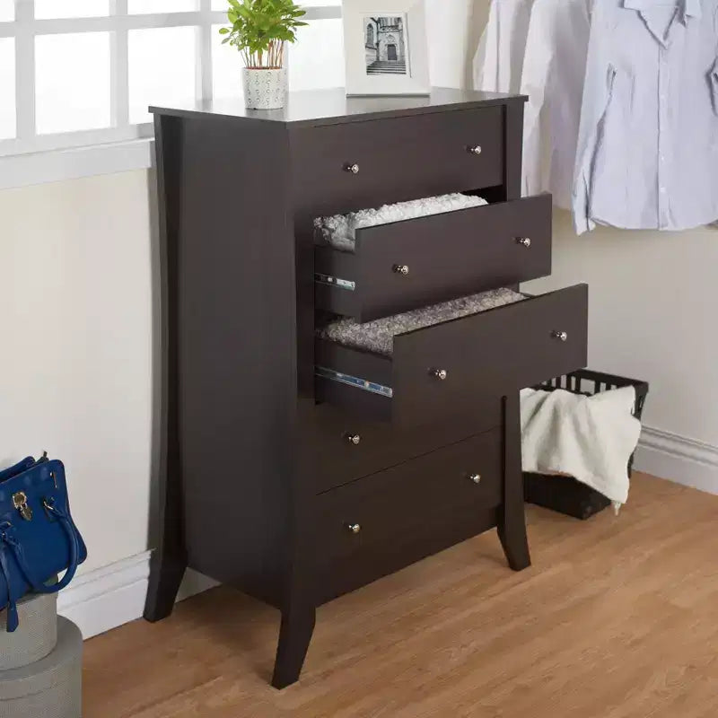 24/7 Shop At Home Commode Weston 5 Tiroirs Espresso Torréfié : Rangement de Style Transitionnel pour Chambre, Coulisses en Métal