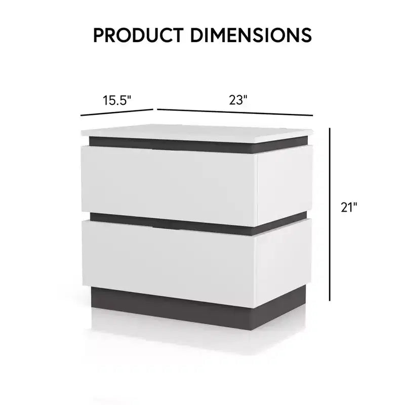 Table de chevet 2 tiroirs Pape avec ports USB Blanc/Gris métallique - miBasics