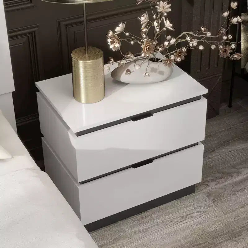Table de chevet 2 tiroirs Pape avec ports USB Blanc/Gris métallique - miBasics