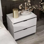 Table de chevet 2 tiroirs Pape avec ports USB Blanc/Gris métallique - miBasics