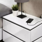 Table de chevet 2 tiroirs Pape avec ports USB Blanc/Gris métallique - miBasics