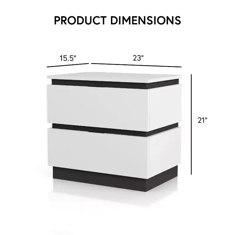 Table de chevet 2 tiroirs Pape avec ports USB Blanc/Gris métallique - miBasics