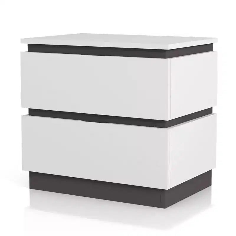 Table de chevet 2 tiroirs Pape avec ports USB Blanc/Gris métallique - miBasics