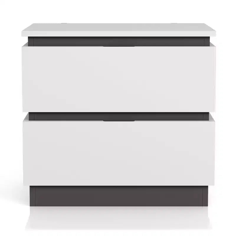 Table de chevet 2 tiroirs Pape avec ports USB Blanc/Gris métallique - miBasics