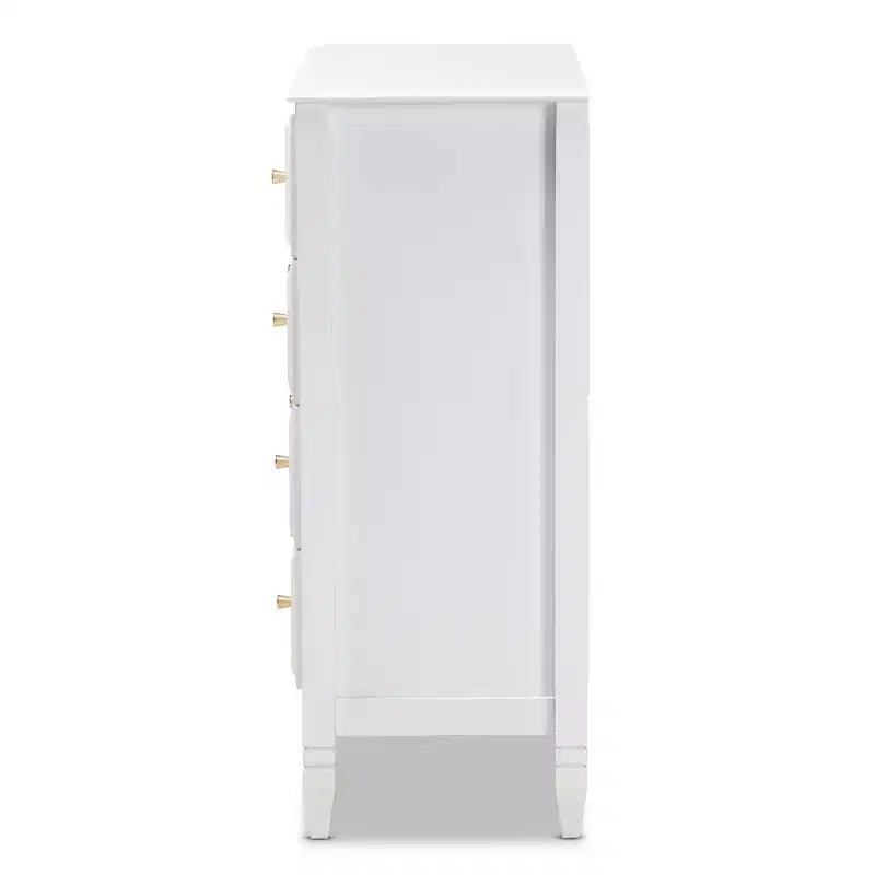 Commode de chambre 4 tiroirs en bois Naomi Baxton Studio blanc/doré : solution de rangement élégante avec quincaillerie anti-basculement